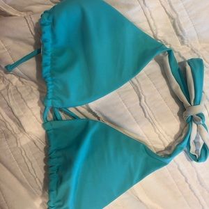 reversible white and turquoise bikini top